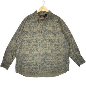 Marc Edwards Men's XXL Cotton Shirt Long Sleeve Olive Green Blue Paisley Pattern